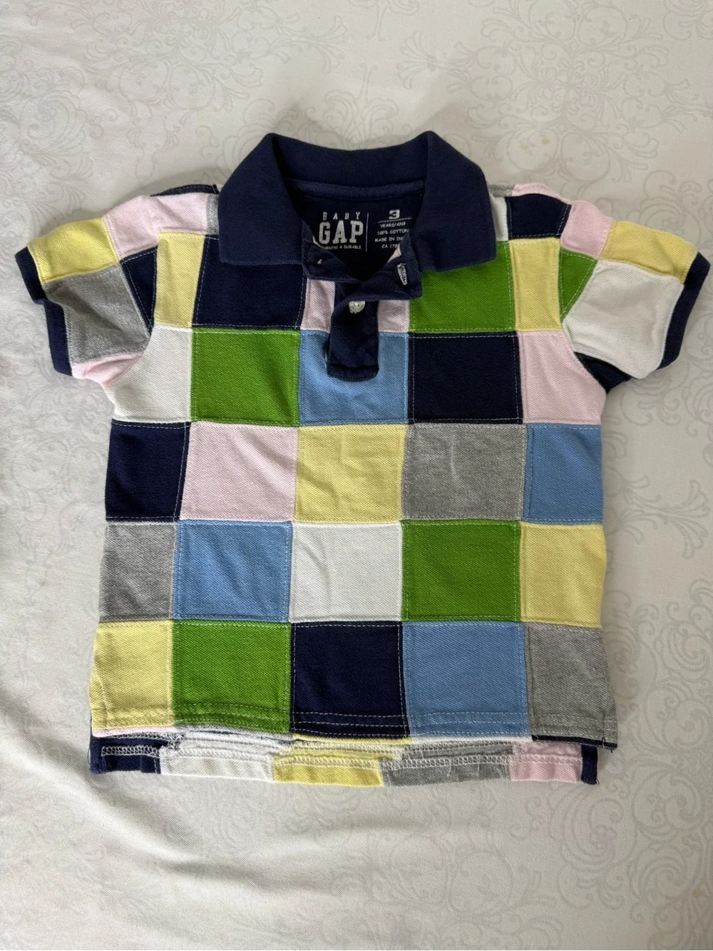 Vintage Y2K Baby Gap Preppy Patchwork Colorblock Cotton Polo Shirt Size 3 Years